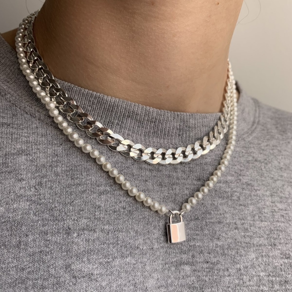 NWT Evry Jewels Secure the Pearls Silver Lock Necklace